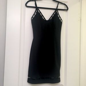 ANGL Cut Out Sexy Little Black Dress | size small | adjustable spaghetti straps